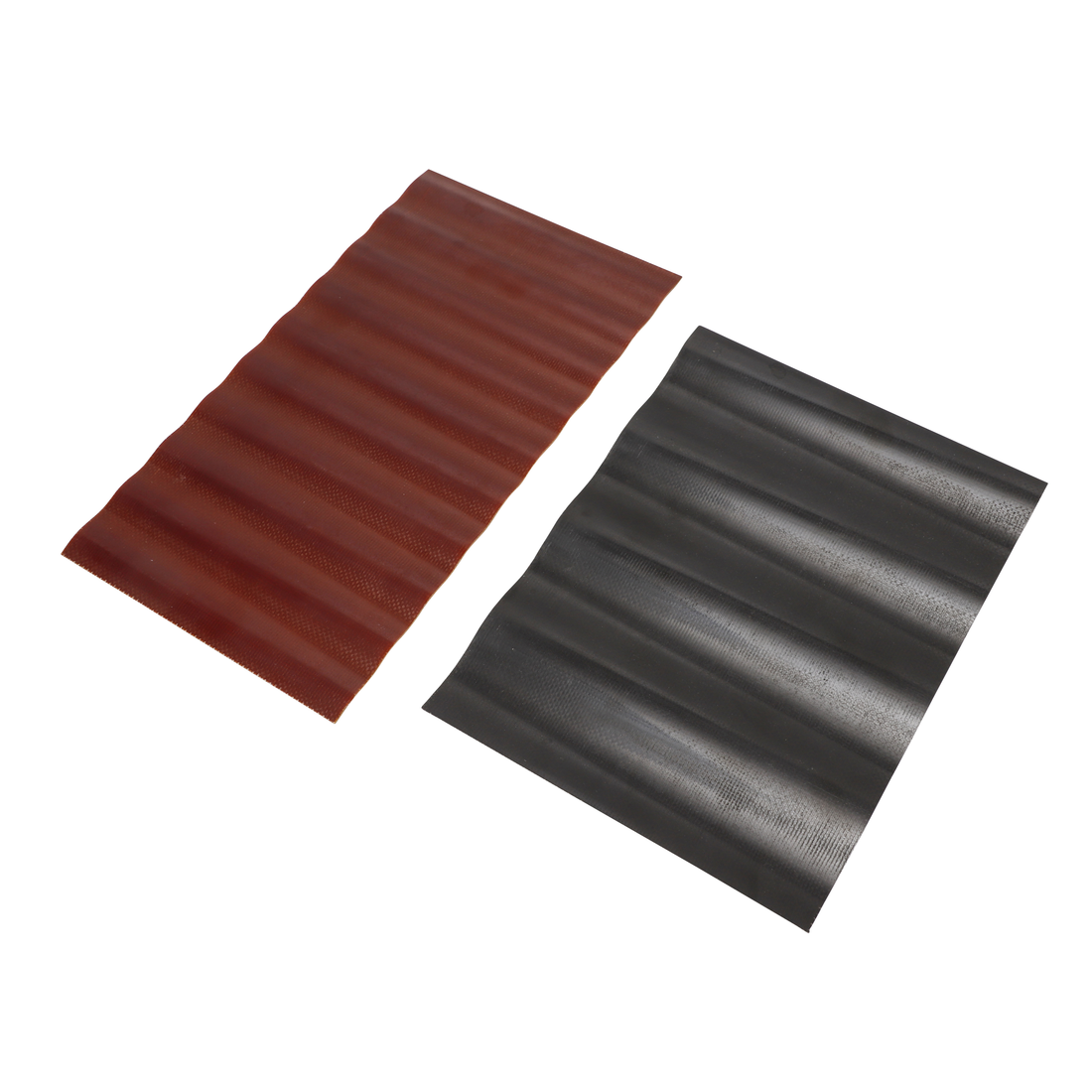 Two pieces of corrugated phenolic paperboard sheets in brown and black colors for electrical insulation applications