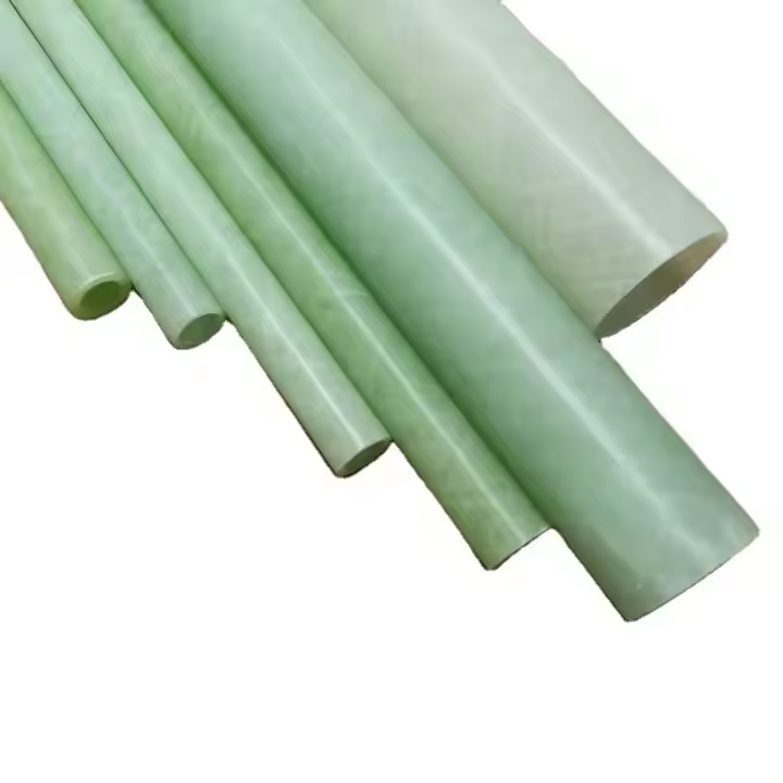 Multiple sizes of light green pultruded fiberglass tubes with smooth surface finish by RDS Composite